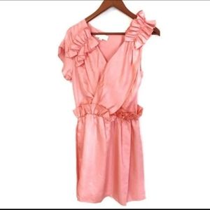BENSONI Silk Coral Ruffle Mini Barbiecore Dress 2